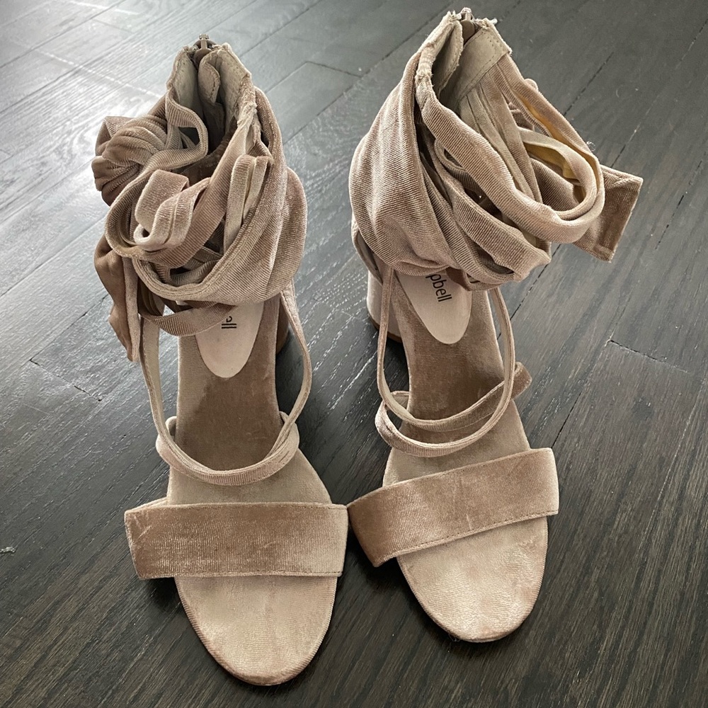 Jeffery Campbell Champagne Velvet open toe heel Size 8.5